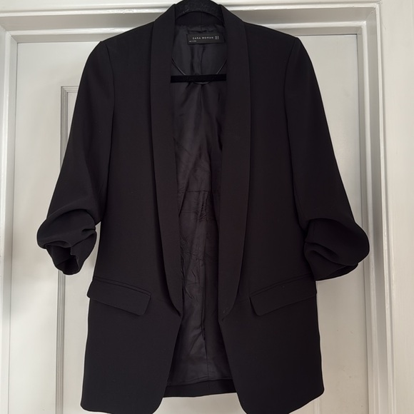 Zara Ruched Sleeve Classic Black Blazer, XS - Picture 2 of 4